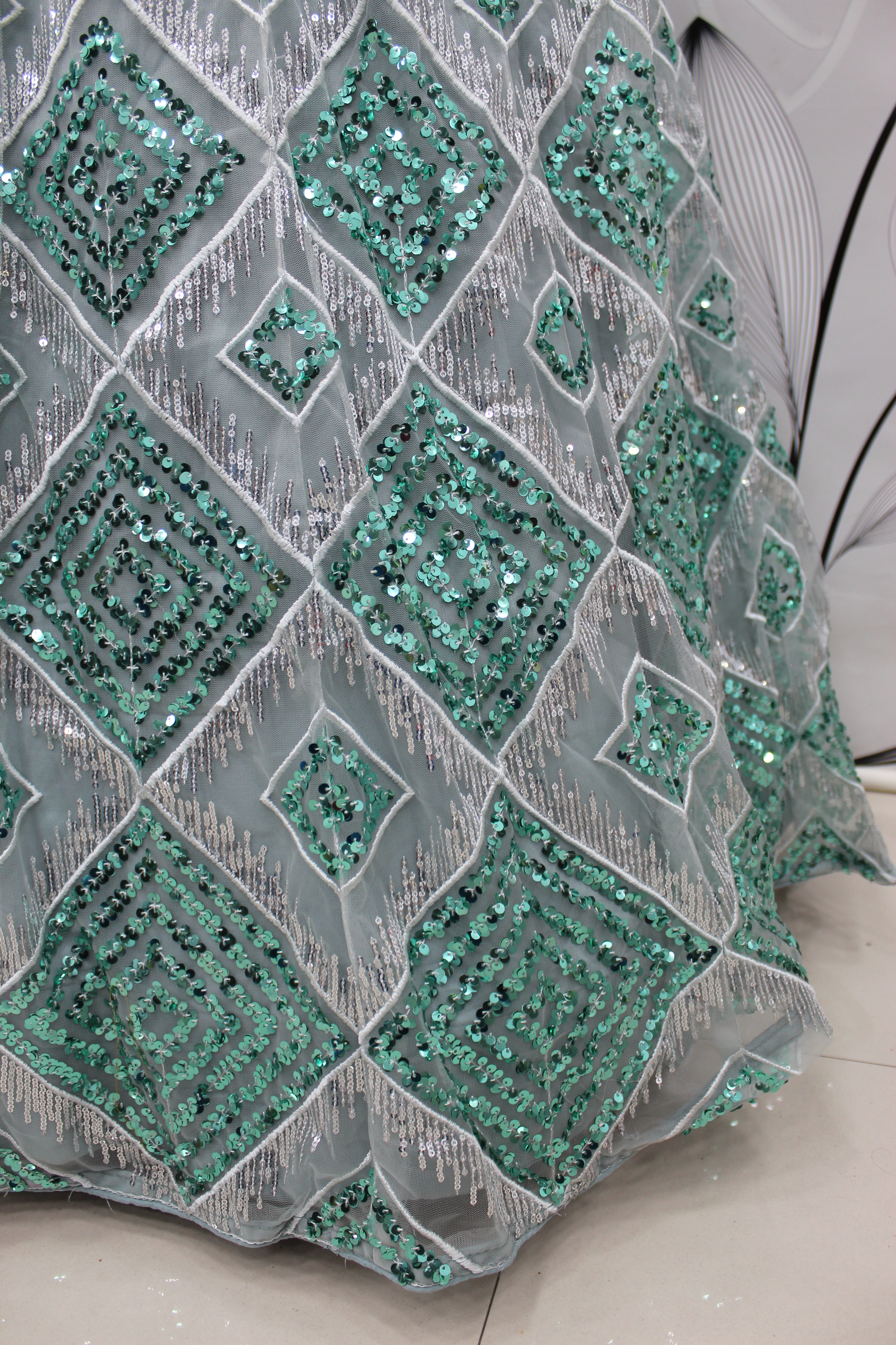 Net Lehenga Choli in greyish Blue with Embroidered